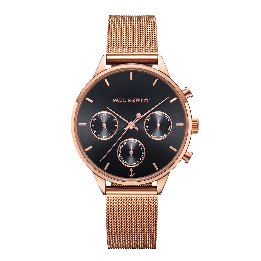 Paul Hewitt Herrenuhr - Everpulse Black Sunray Roségold Mesh