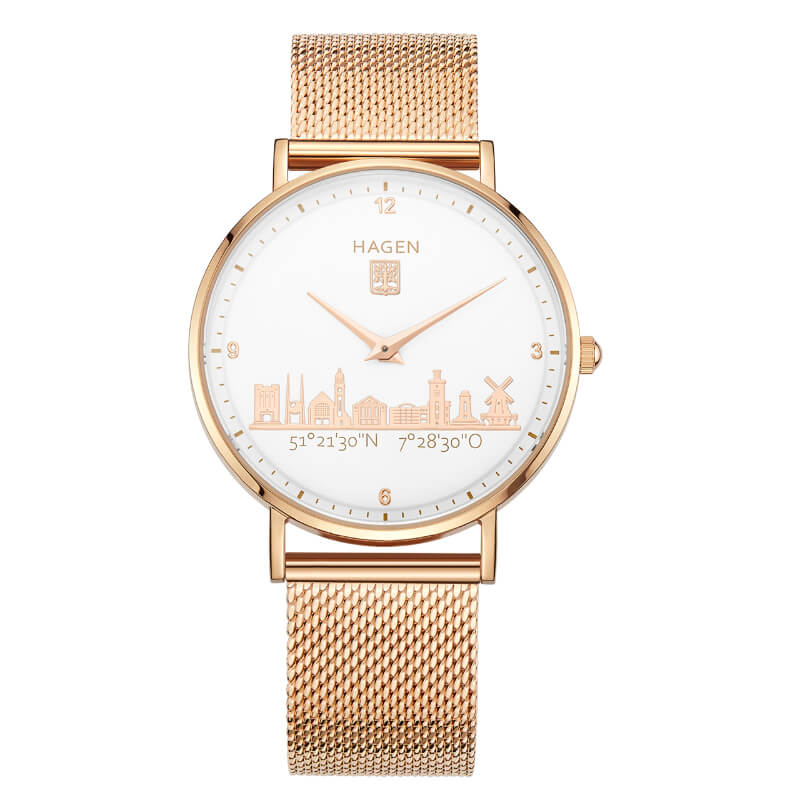 Hagen-Uhr Rosegold Mesharmband