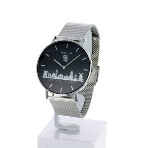 Hagen Uhr in Edelstahl mit Milanesearmband und Gehäuse 40 mm