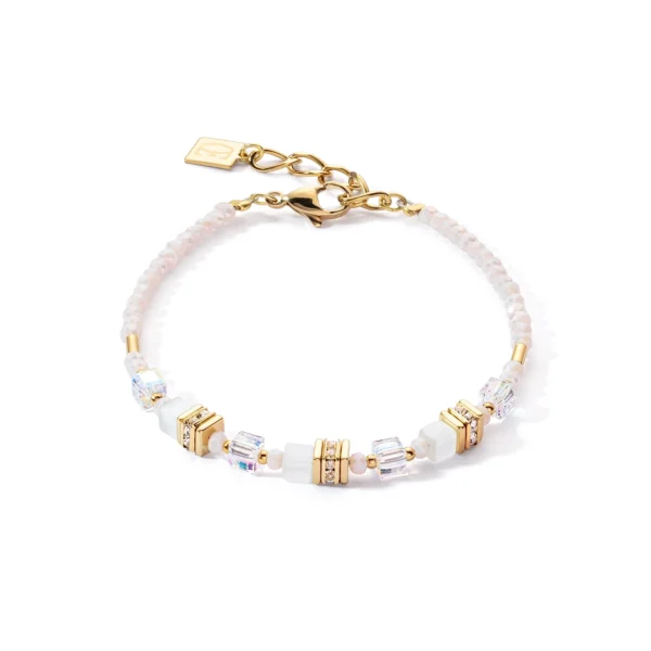 Elegantes Armband Mini Cubes in Gold und Weiß von COEUR DE LION – modernes Schmuckdesign aus hochwertigen Materialien, perfekt für stilbewusste Damen.