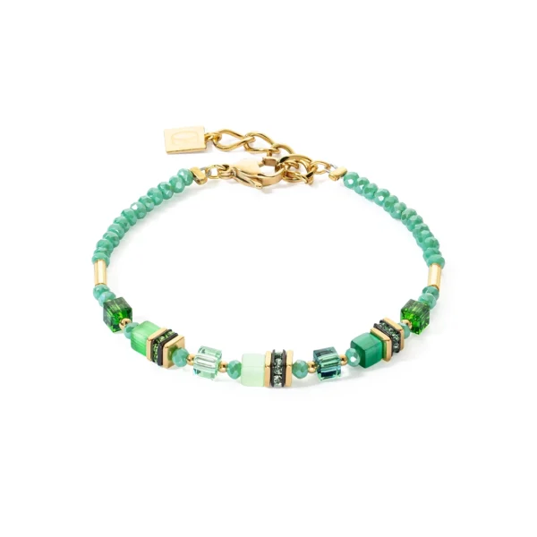 Armband Mini Cubes grün von COEUR DE LION – modernes Damenarmband mit grünen Würfel-Elementen, elegant und handgefertigt.