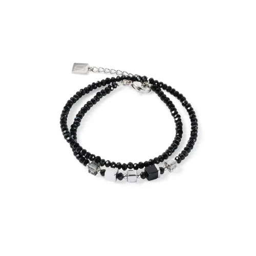 Edles Joyful Colours Update Armband von Coeur de Lion aus silberfarbenem Edelstahl mit schwarzen Akzenten, stilvoll präsentiert auf weißem Hintergrund.