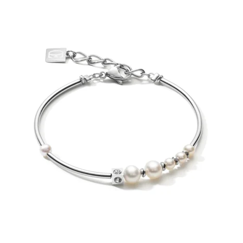 COEUR DE LION Armband Asymmetrie S&uuml;&szlig;wasserperlen & Edelstahl wei&szlig;-silber